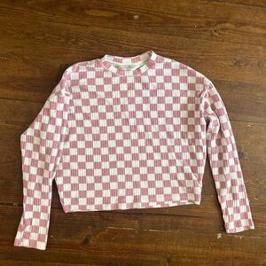 H&M Pink and White Checkered Cropped Long Sleeve